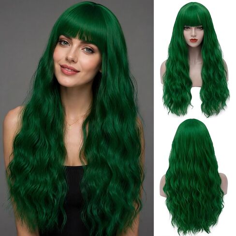 Sallcks Womens Orange Wig Long Curly Wavy Orange Wig with Bangs Cosplay Costume Halloween Party Wig for Women Girls in Kuwait