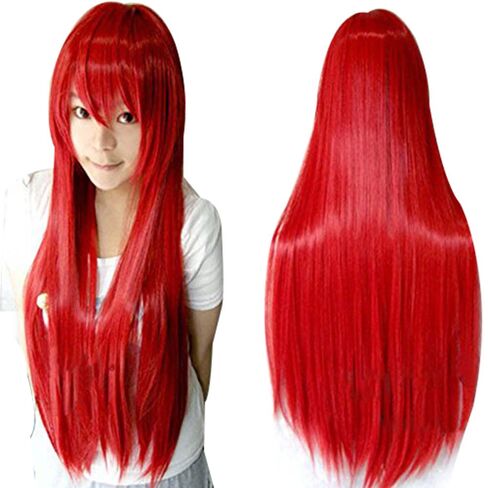 ANOGOL Hair Cap+Silver Half Red Long Wavy Cosplay Wig With Bangs for Women Anime Costume Cosplay Synthetic Wig for Halloween Costume Party in Kuwait