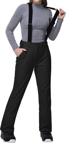 Outdoor Ventures Women's Ski Snow Bib Pants Warm Insulated Waterproof Snowboard Softshell Pants with Detachable Bib in Kuwait