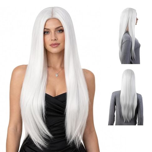 Onedor 31 Inches Silver Blue Straight Long Synthetic Hair Women Full Head Cosplay Wig with Wig Cap in Kuwait