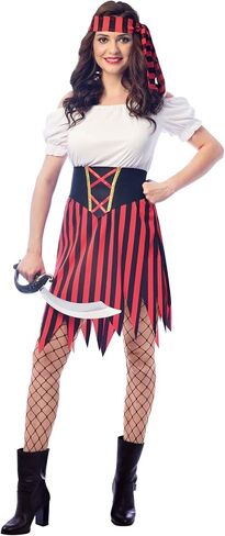 Wizland Women's Pirate Costume Pirate Outfit Women ladies pirate Costume Modest Style Dress with Belt and Headpiece in Kuwait