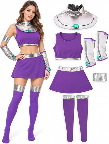 Bulex US Size Starfire Costume Halloween Cosplay Costumes for women Masquerade Party Anime Cosplay Prop in Kuwait