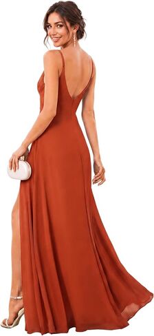 Ever-Pretty Women's Summer Spaghetti Strap V Neck Chiffon Formal Wedding Bridesmaid Split Maxi Dress 0128B in Kuwait