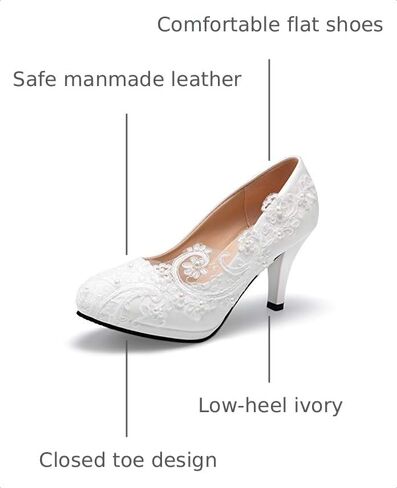 Bridal Wedding Shoes Closed Toe Dress Pumps Stiletto Heel with Stitching Lace in Kuwait
