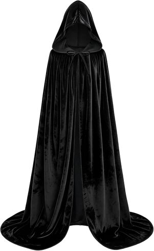 qikqik Hooded Cape Velvet Cloak with Hood Witch Cloak Halloween Costumes for Adults Cosplay Costume Vampire Cloak Wizard Robe in Kuwait