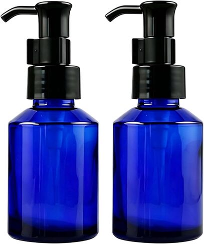 2PCS 60ML/3oz Blue Glass Pump Bottles with Black Pump Top Cosmetic Make-up Cream Lotion Sample Packing Toiletries Liquid Storage Container Vial Jar Pots for Essential Oil Emulsion Essence in Kuwait