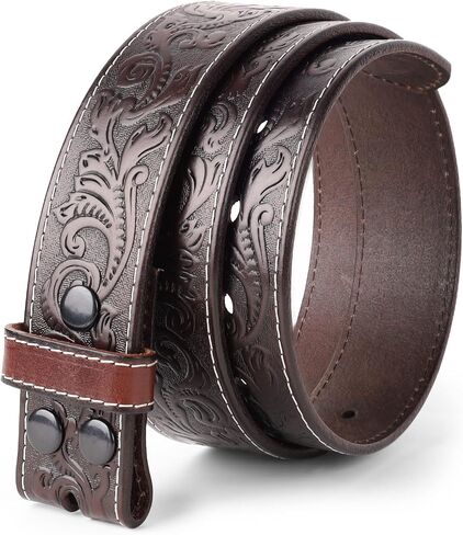 NPET Full Grain Cowhide Leather Western Belt with Engraved Tooling for Men without Buckle in Kuwait