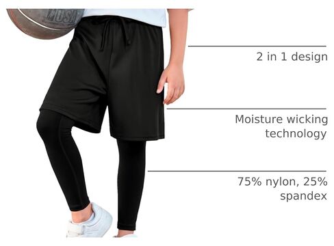 Haloumoning Boys Sports Leggings with Shorts Kids 2 in 1 Running Workout Athletic Legging Pants 5-14 Years in Kuwait