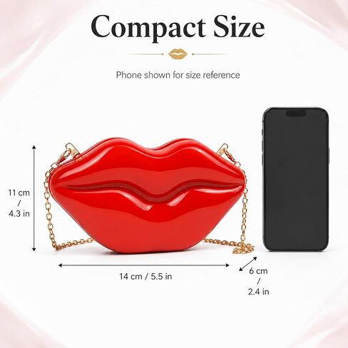 QZUnique Lips Evening Clutch Purse, Acrylic Banquet Handbags, Chain Gold/Silver/Bronze Women Fashion Crossbody Shoulder Bag in Kuwait