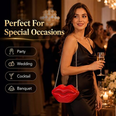 QZUnique Lips Evening Clutch Purse, Acrylic Banquet Handbags, Chain Gold/Silver/Bronze Women Fashion Crossbody Shoulder Bag in Kuwait