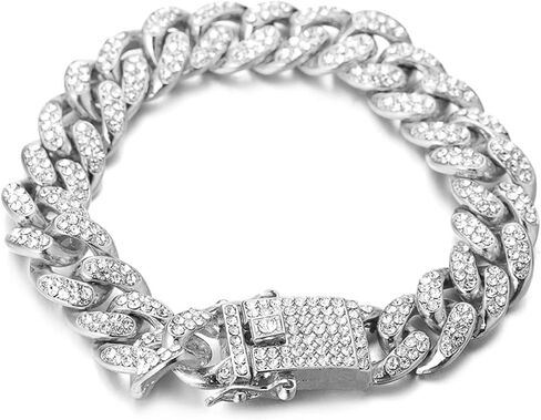 Halukakah Gold/Rose Gold/Platinum Plated Cuban Link Chain for Women - CARAT - 13.5MM Wide Necklace Bracelet Cz Diamond Cut Prong Set,with Giftbox in Various Lengths in Kuwait
