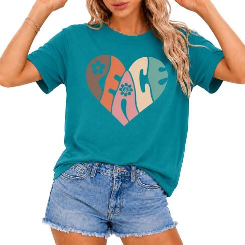 Peace Graphic Women Shirts Inspirational Tees Hippie Vintage Tshirt Peace Love Sign Tops Retro Short Sleeve - Sleeveless in Kuwait