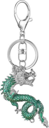 Hyning Chinese Dragon Keychain - Dragon Keychain Jewelry Antiqued Silver - Goth, Fantasy,Charm Keychain - Green (Silver-Plated) in Kuwait