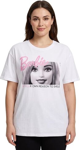 Barbie T-Shirt for Women | Ladies Doll Logo White Pink | Black Longline Relaxed Design Top Clothes in Kuwait