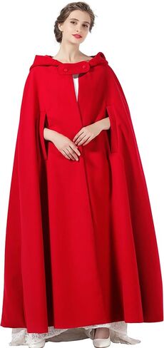 BEAUTELICATE Hooded Cloak Wedding Cape for Women Bridal Winter Robe Wool Blend Halloween Costume Christmas in Kuwait