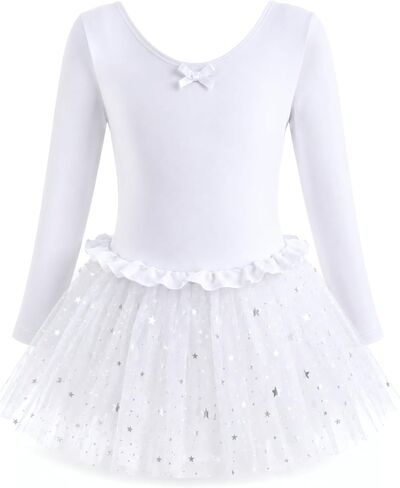 Dancina Girls Skirted Leotard Sparkle Long Sleeve Tutu Ballet Dress Front Lined in Kuwait