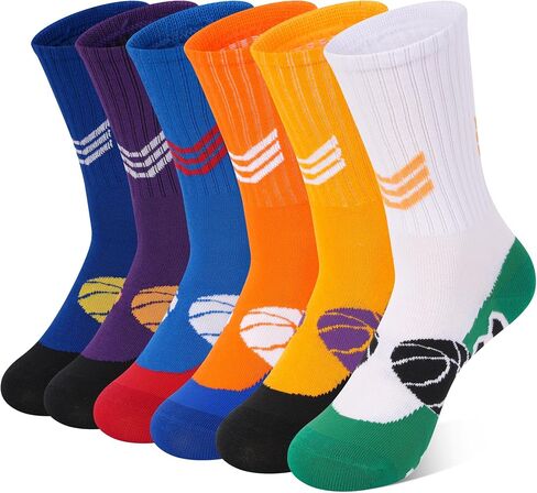 ELUTONG Boys Basketball Socks 6 Pairs Athletic Outdoor Sports Soccer Hiking Training Long Socks,Multicolor in Kuwait