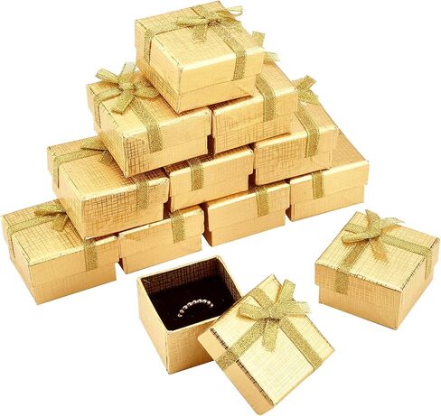 PH PandaHall Gifts Box Set, 12pcs 2.7 x 1.9 x 0.9 Inch Christmas Gift Box Golden Jewelry Gift Box Cardboard Display Boxes with Bowknot for Earring Necklaces Bracelet Jewelry Packaging Box in Kuwait