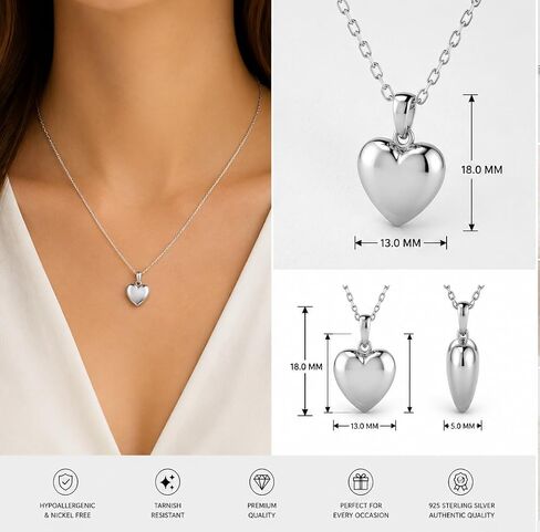 TURQ N TAUPE 925 Sterling Silver Heart Pendant Necklace for Women and Girls - everyday wear gifts for her in Kuwait