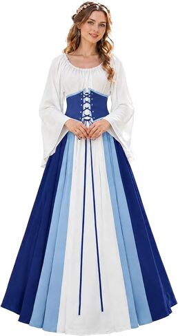 Abaowedding Women's Renaissance Medieval Costumes Dress Trumpet Sleeves Gothic Retro Gown in Kuwait