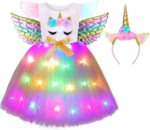 Ekoropshop Girls Unicorn Costume LED Light Up Unicorn Dress Up Birthday Gifts Princess Dress for Halloween Party 3-8Years in Kuwait