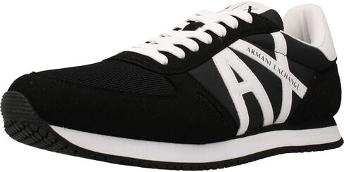 A|X Armani Exchange Men's Lace Up Logo Sneaker, Black + White, 10 in Kuwait