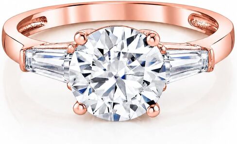 ISAAC WOLF Lab Created 10k 2 Carat Round Tapered Baguette Genuine Moissanite Diamond Anniversary Ring in Solid White, Yellow OR Rose GOLD Lab Created in Kuwait