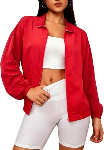 WDIRARA Women's Color Block Zipper Front Long Sleeve Sporty Windbreaker Jacket in Kuwait