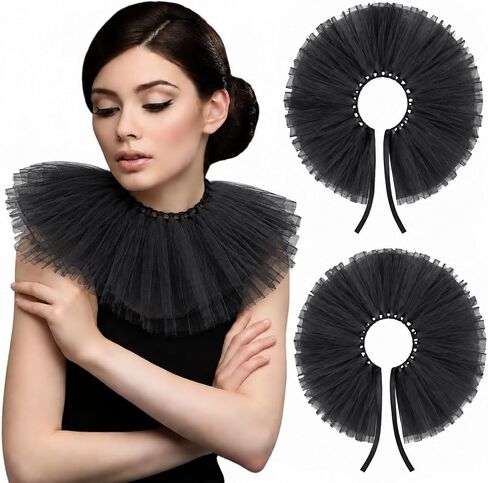 2 Pieces Halloween Mesh Neck Renaissance Cos Ruffle Neck Collar Steampunk Retro Collar Accessories for Halloween Party in Kuwait