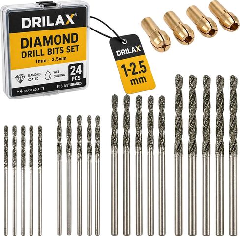 2.5mm Diamond Drill Bit Set 20 Pieces Twist Tip Drilling Sea Glass Shells Rocks for Ornaments Jewelry Necklace Earrings Pendants Bracelets Ceramic Porcelain Gems Includes Collet Compatible with Dremel in Kuwait