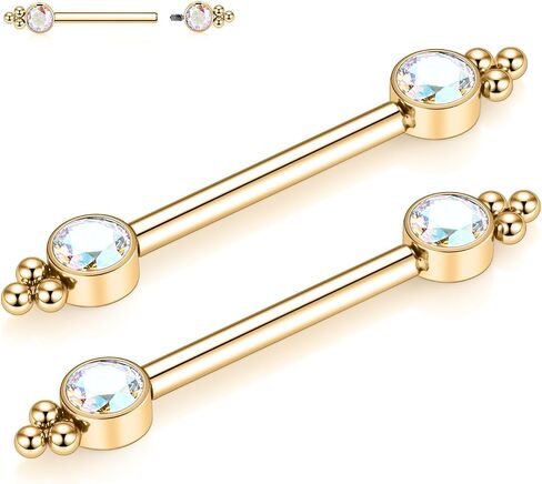 GAGABODY Pair 14G Nipple Rings G23 Titanium Internally Threaded Nipple Barbells 12mm-18mm Bridge Piercing Jewelry Straight Nipple Bar for Women Men Nipple Piercing Jewelry with CZ/Opal in Kuwait