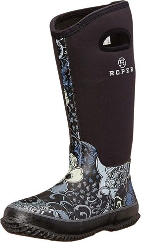 ROPER Womens Barnyard 12 Inch Floral Round Toe Rain Casual Boots Mid Calf - Black in Kuwait