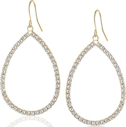 Simulated Diamond Teardrop Dangle Earrings For Women - Gold or Silver Tone with Cubic Zirconia - Hypoallergenic and Safe for Sensitive Ears in Kuwait