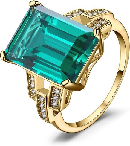JewelryPalace Emerald Cut 6ct Simulated Emerald Solitaire Cocktail Rings for Women, Green Gemstone 925 Sterling Silver 14k Gold Plated Ring, Gemstone Ring for Girls Jewelry Set in Kuwait