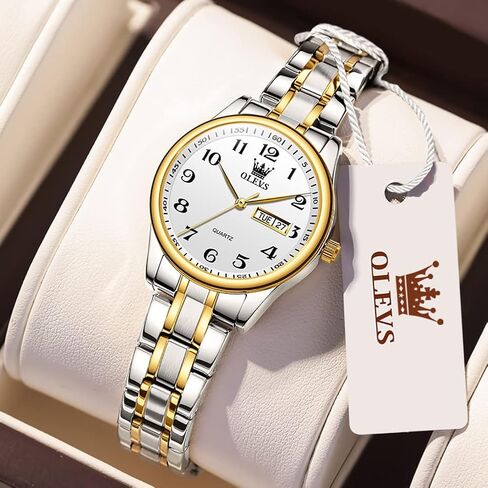 OLEVS Women's Business Dress Watches for Ladies Female Brown Leather Strap Small Face Dress Analog Quartz Wrist Watch with Calendar Day Date Waterproof Luminous Gift Classic Casual Retro Band in Kuwait