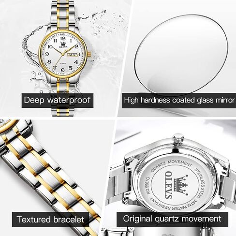 OLEVS Women's Business Dress Watches for Ladies Female Brown Leather Strap Small Face Dress Analog Quartz Wrist Watch with Calendar Day Date Waterproof Luminous Gift Classic Casual Retro Band in Kuwait