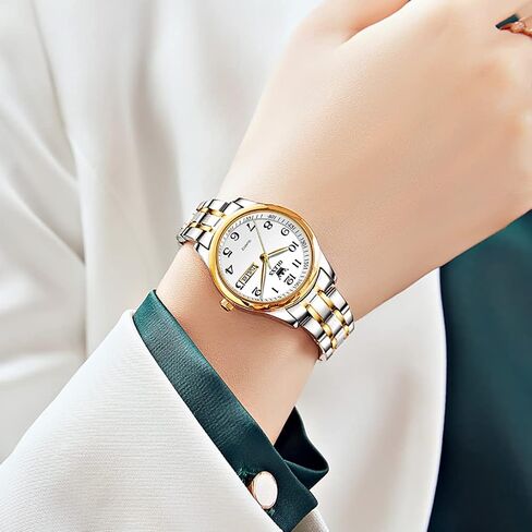 OLEVS Women's Business Dress Watches for Ladies Female Brown Leather Strap Small Face Dress Analog Quartz Wrist Watch with Calendar Day Date Waterproof Luminous Gift Classic Casual Retro Band in Kuwait