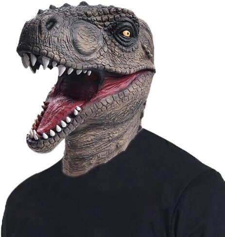 ReneeCho Novelty Halloween Costume Dinosaur Mask Latex Raptor Animal Head Jurassic in Kuwait