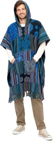 manakamana Patchwork Poncho with Big Pocket,100% Heavy Cotton Mexican Poncho Baja Hoodie Men Pancho in Kuwait