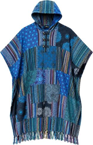 manakamana Patchwork Poncho with Big Pocket,100% Heavy Cotton Mexican Poncho Baja Hoodie Men Pancho in Kuwait