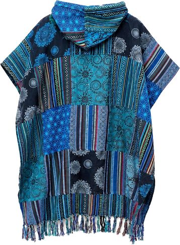 manakamana Patchwork Poncho with Big Pocket,100% Heavy Cotton Mexican Poncho Baja Hoodie Men Pancho in Kuwait