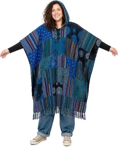 manakamana Patchwork Poncho with Big Pocket,100% Heavy Cotton Mexican Poncho Baja Hoodie Men Pancho in Kuwait