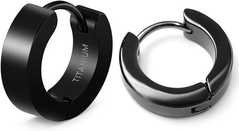 Minimalist Pure Titanium Hoop Huggie Earrings Round/Hexagon Earring, Dainty Plain Small Titanium Hoop Earrings Charms, Hypoallergenic Earring Jewelry Gifts for Women Girls Men Sensitive Ear in Kuwait