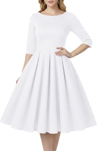 MINTLIMIT Womens Retro Dress Rockabilly Hepburn Pleated Swing Cocktail Vintage Vintage Tea Dresses (Plain Black - Size XL) in Kuwait