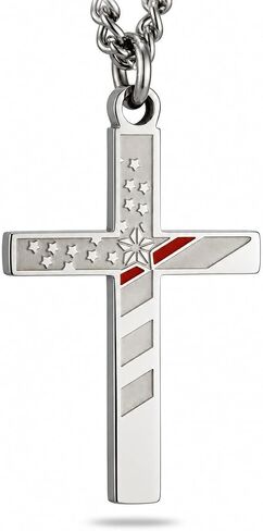 Shields of Strength Men's Stainless Steel Firefighter Flag Cross with Thin Red Line Necklace Inscribed with Isaiah 6:8 Bible Verse - Christian Jewelry in Kuwait