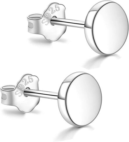 White Gold Plated Sterling Silver Dot Stud Earrings 3mm-10mm Options, Flat Round Disc Studs Hypoallergenic Jewelry in Kuwait