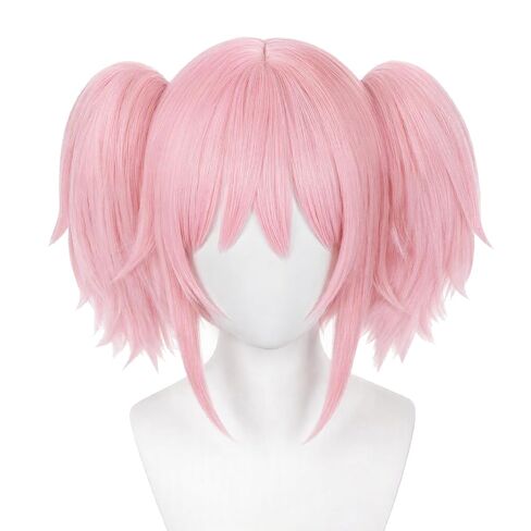ANOGOL Hair Cap+Pink Cosplay Wig with Double Ponytails Wigs For Anime Cosplay Women, Short Straight Synthetic Hair For Costume Wigs Cosplay Party Wigs, Pink Short Wig For Halloween Party in Kuwait