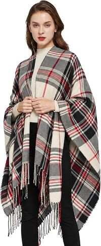 Surblue Elegant Shawl Scarf Classic Plaid Open Front Oversized Soft for Women in Kuwait