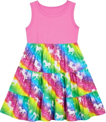 Lovekider Girls Casual Dress for Summer 3D Cute Swing Sundress Playwear Twirling Tiered Midi Dresses 4-9T in Kuwait