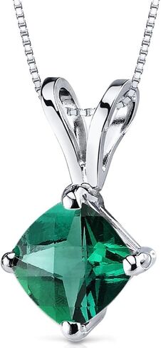 PEORA 14K White Gold Created Emerald Pendant for Women, 2.25 Carats Princess Cut AAA Grade, Classic Solitaire in Kuwait